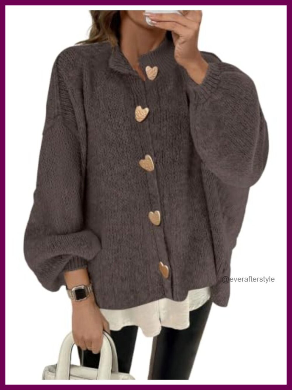 Oversized Chunky Knit Cardigan Lantern Sleeve Button Up Sweater